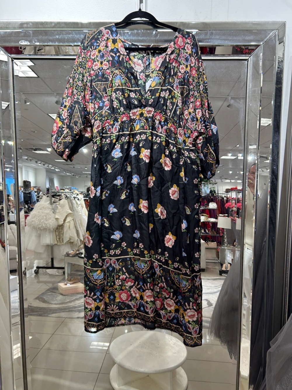 JOHNNY WAS Floral Black Boho Midi Dress